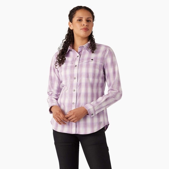 NEW Dickies Cooling Roll-Tab Work Shirt in Purple Rose Hillside Plaid Women’s M - Picture 1 of 12